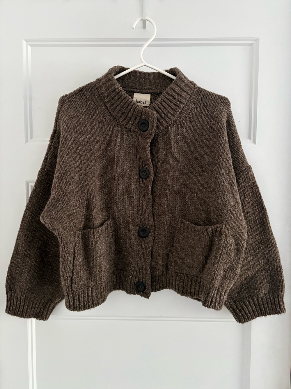 Babaa Brown Chunky Knit Button-Up Cardigan (no23 oak)